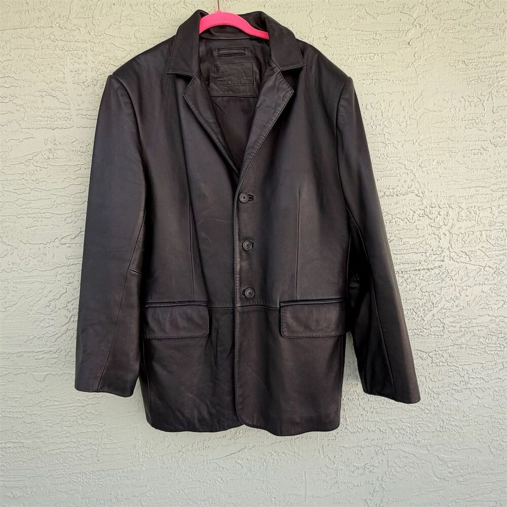 Roundtree & Yorke Men's Black Leather Bomber Blazer Jacket Size M Formal